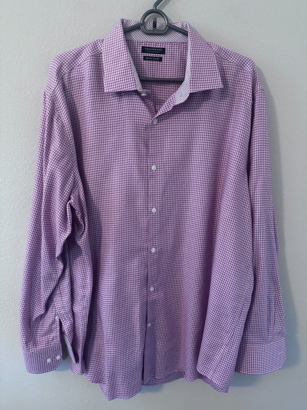Tailorbyrd mens 17.5 34/35 pink white checkered gingham button down shirt
